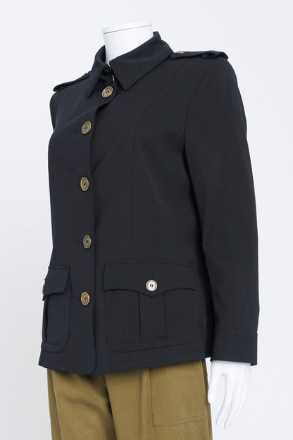 Navy Blue Lightweight Wool Military Style Jacket