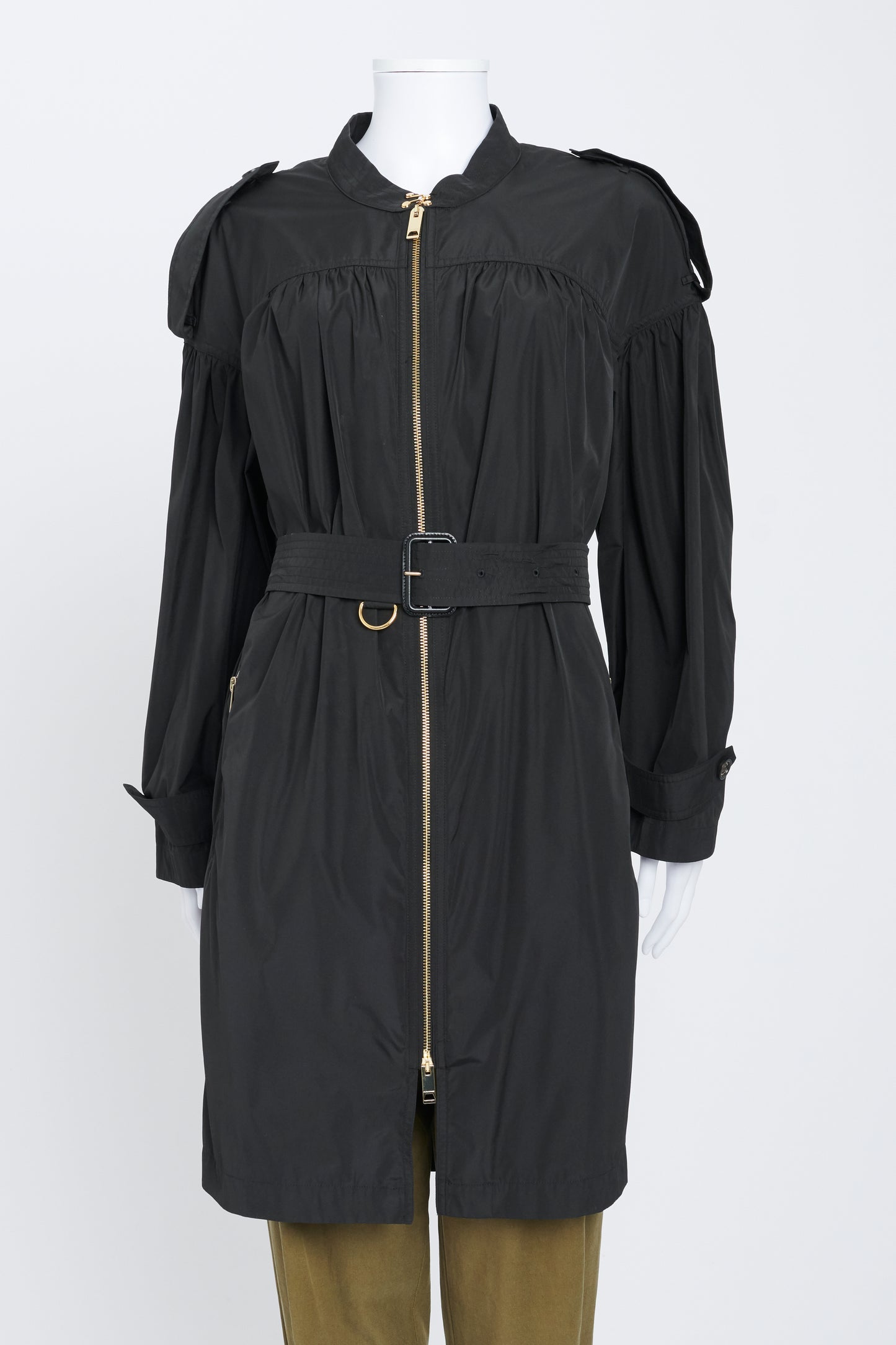 Black Nylon Cropped Sleeve Preowned Trench Coat