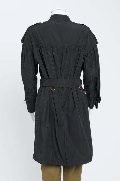 Black Nylon Cropped Sleeve Preowned Trench Coat