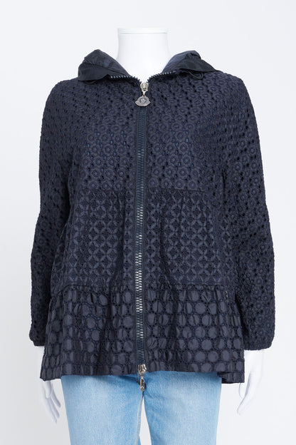 Navy Blue Nylon Broderie Anglaise Lace Technical Jacket