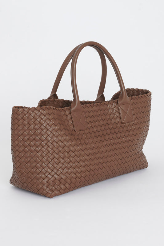 Brown Intrecciato Leather Cabat Tote Bag
