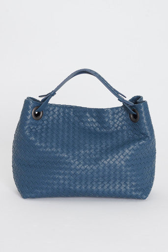 Blue Leather Intrecciato Garda Preowned Tote Bag