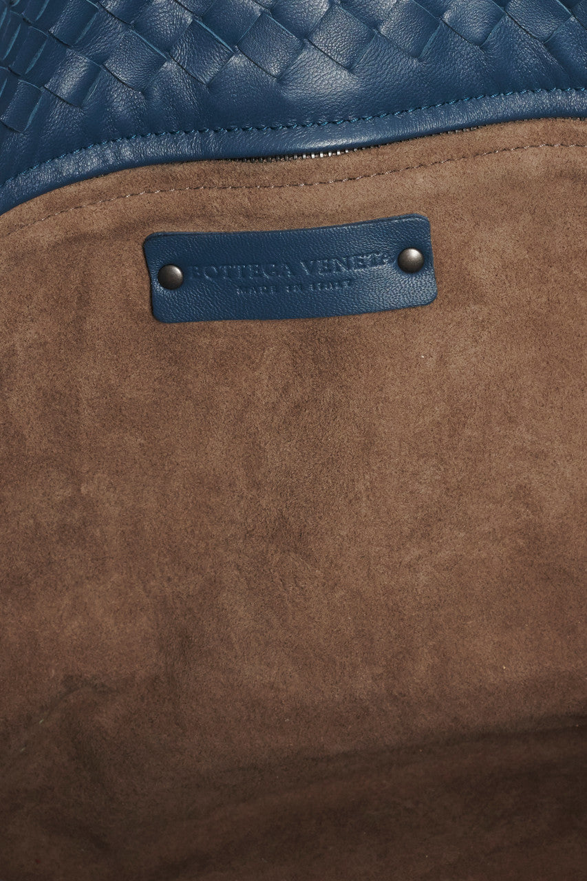 Blue Leather Intrecciato Garda Preowned Tote Bag