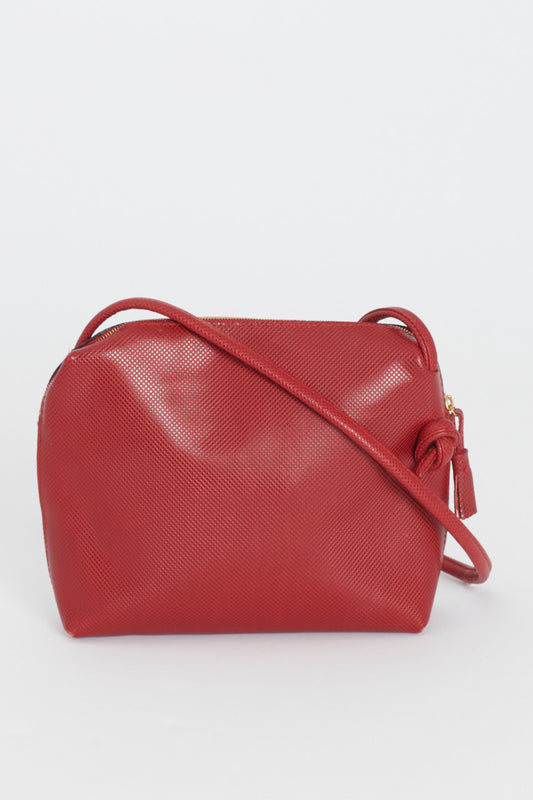 Vintage Red Diamond Embossed Leather Knot Strap Bag