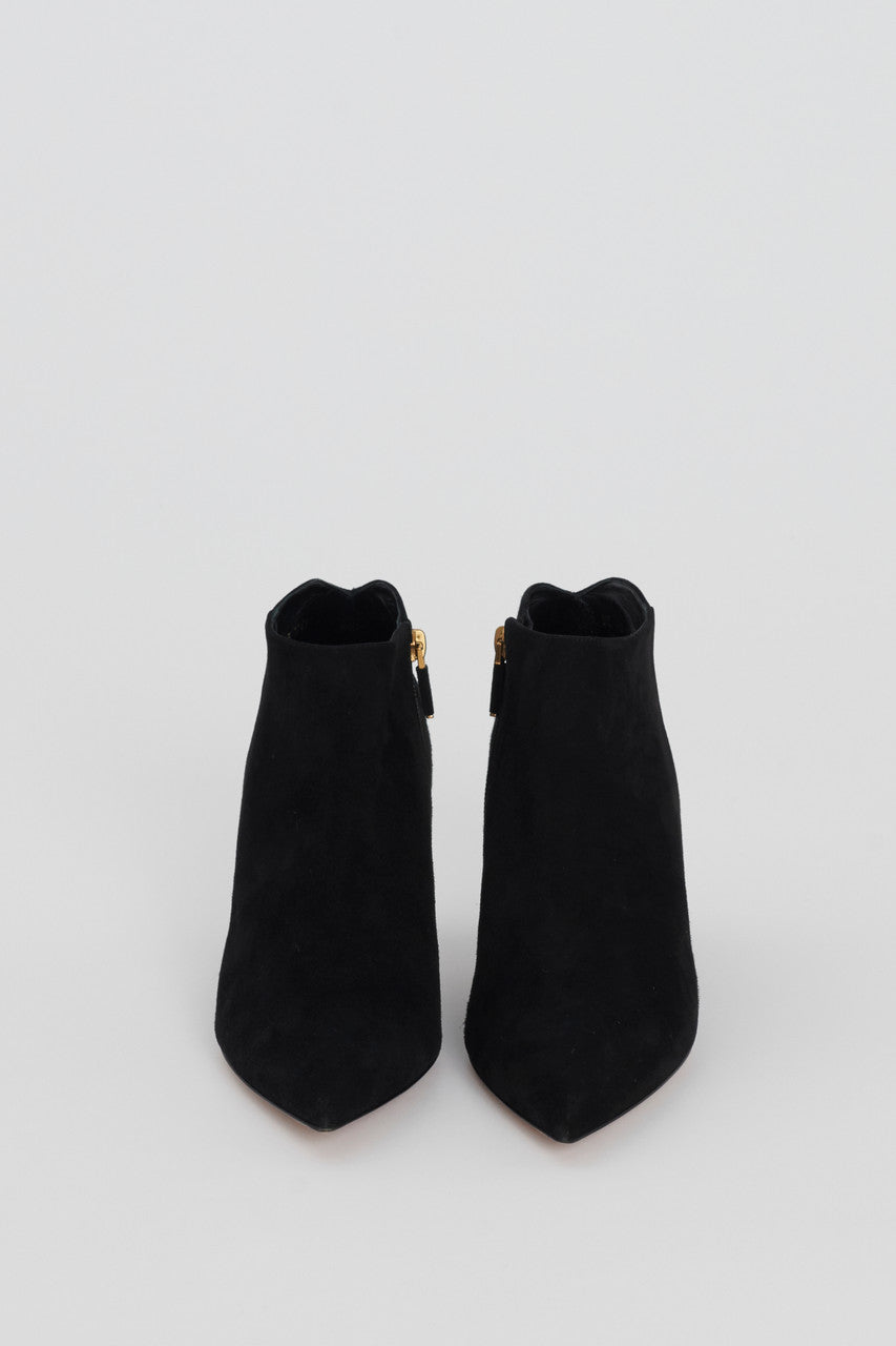 Black Suede Dioramour Pointed Heeled Preowned Ankle Boots