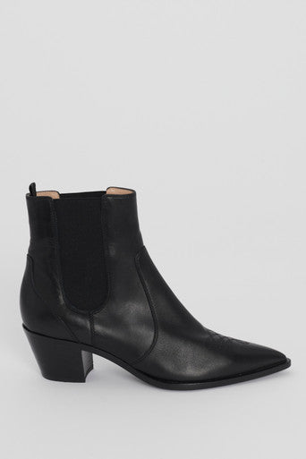 Black Leather Embroidered Western Chelsea Ankle Boots