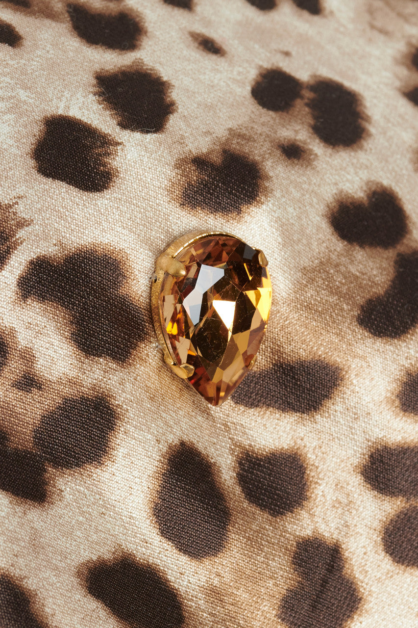 Leopard Print Silk Crop Jacket With Crystal Embellishments
