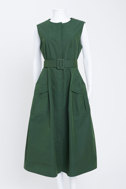 Army Green Technical Cotton Midi Dress
