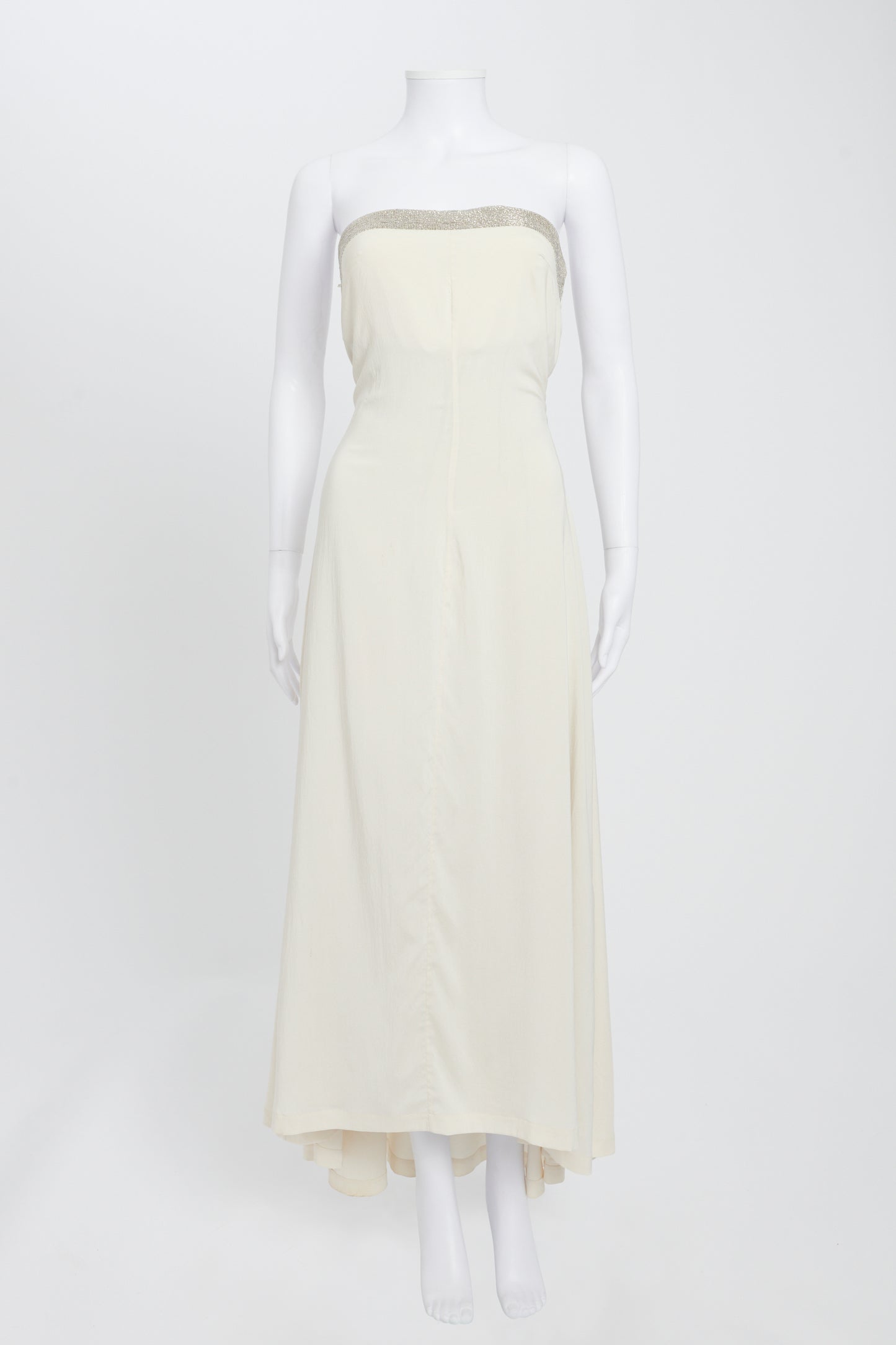 Off-white Crepe Strapless Dress With Beaded Band