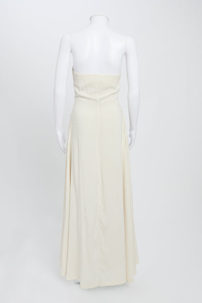 Off-white Crepe Strapless Dress With Beaded Band