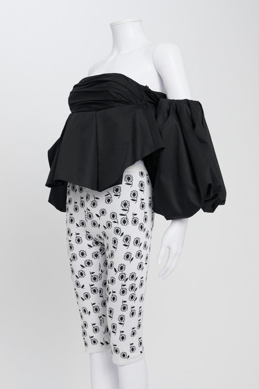 White Floral Cotton Knit Bermuda Shorts
