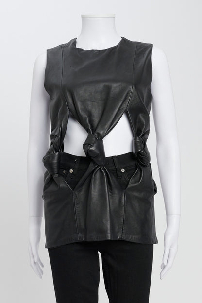Black Leather Knotted Cut Out Top