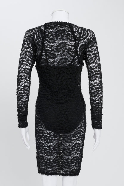 Black Sheer Lace Long Sleeve Dress