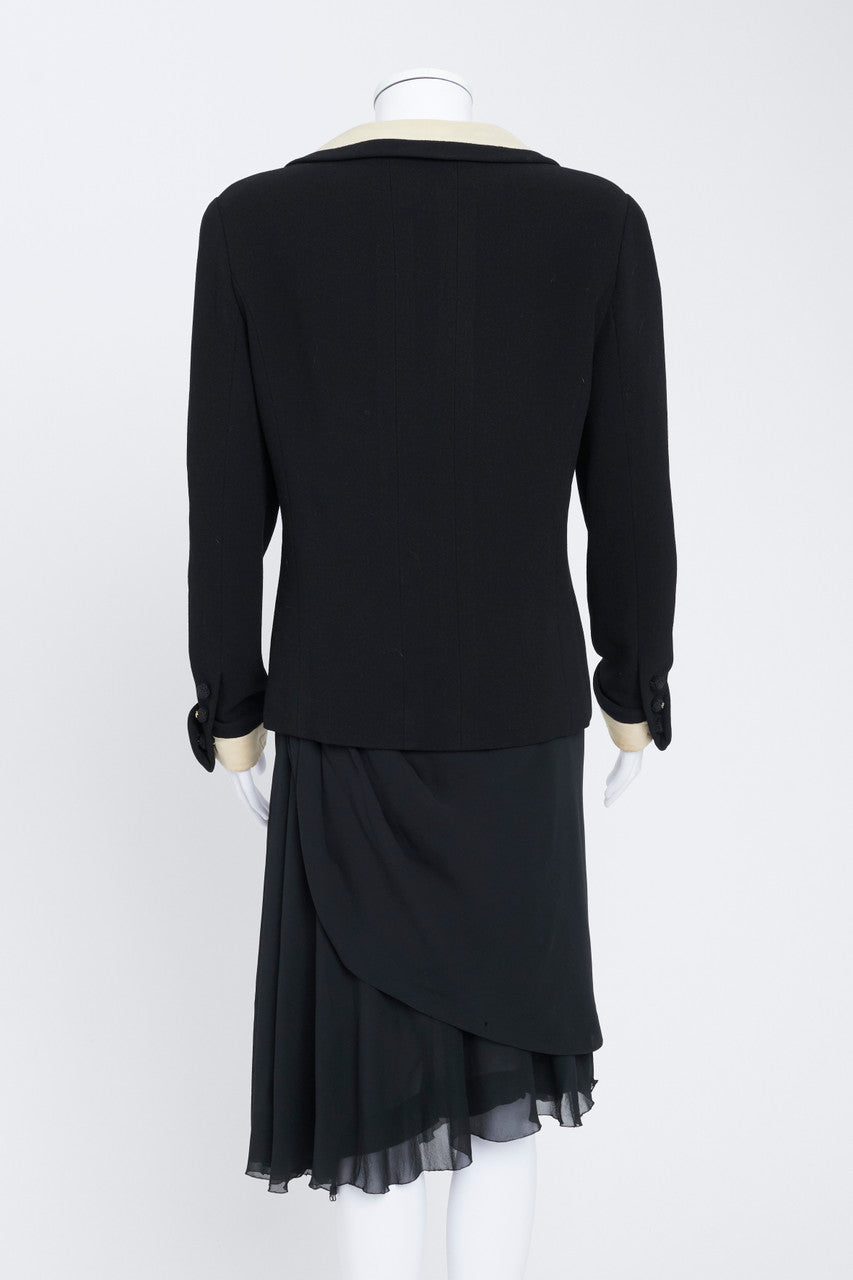 Black Silk Crepe Suit With Chiffon Asymmetric Skirt