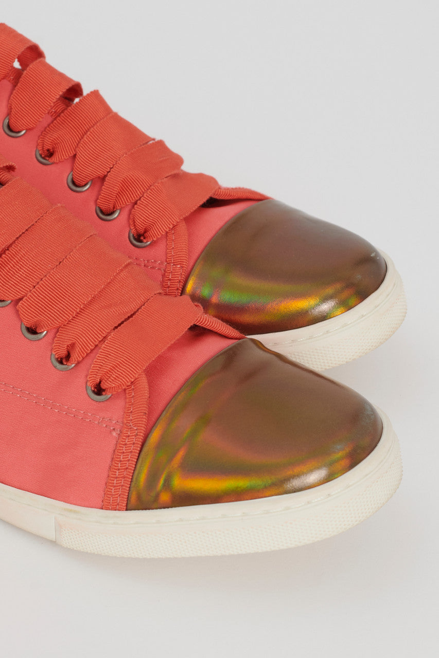 Fuchsia Silk Preowned Sneakers With Iridescent Toe
