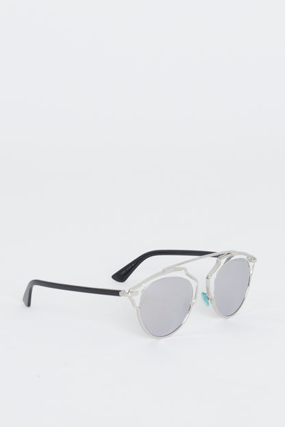 Silver Metal So Real Sunglasses With Mirrored Lenses