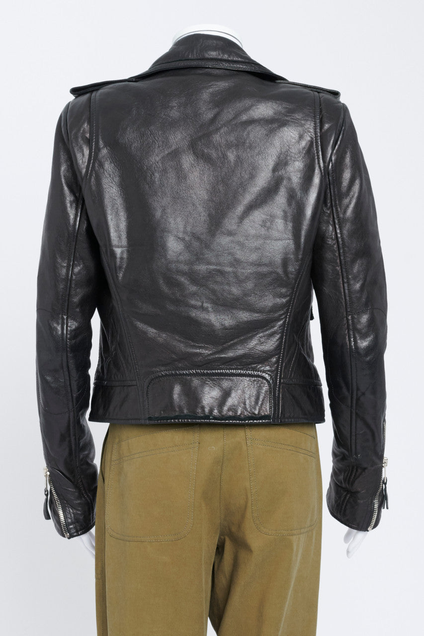 Black Leather Cropped Motorcycle Jacket