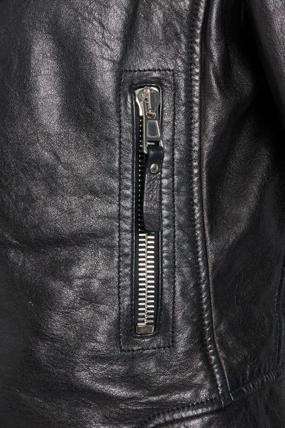 Black Leather Cropped Motorcycle Jacket