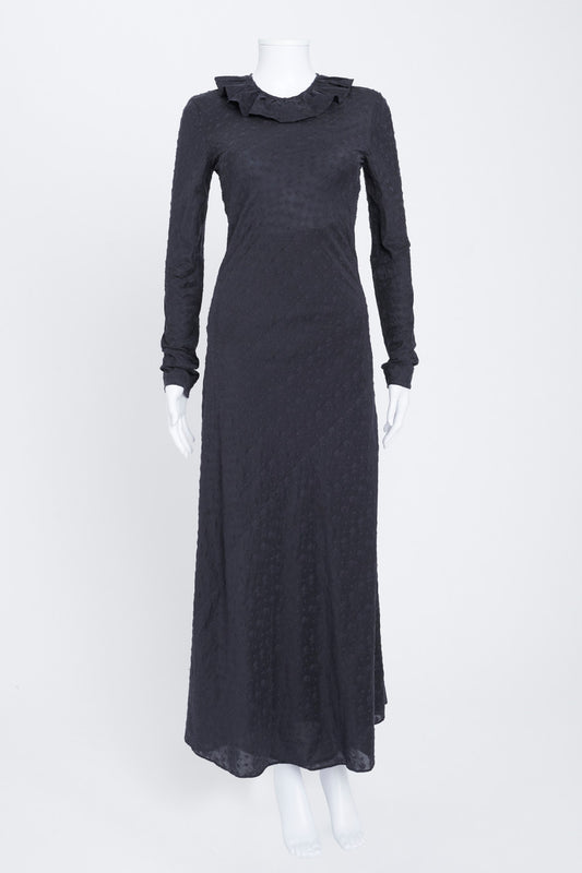 Midnight Blue Embroidered Long Sleeve Maxi Dress