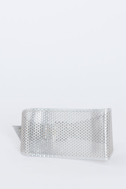 Metallic Silver Perforated Leather Waist Belt
