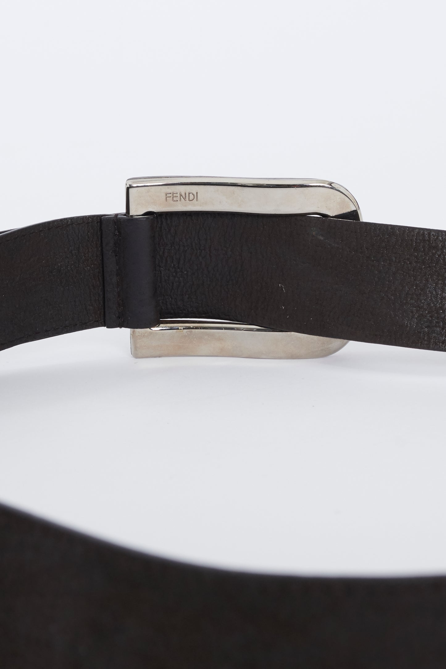 Dark Brown Leather Belt With Wood And Metal Hardware