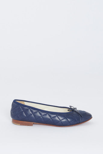 Navy Blue Quilted Leather Preowned Ballet Flats