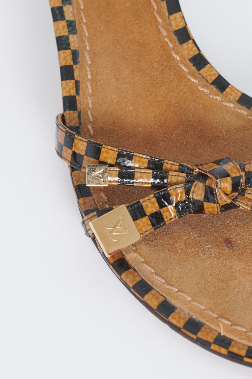 Black and Brown Damier Check Kitten Heel Preowned Sandals
