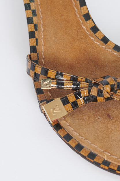 Black and Brown Damier Check Kitten Heel Preowned Sandals