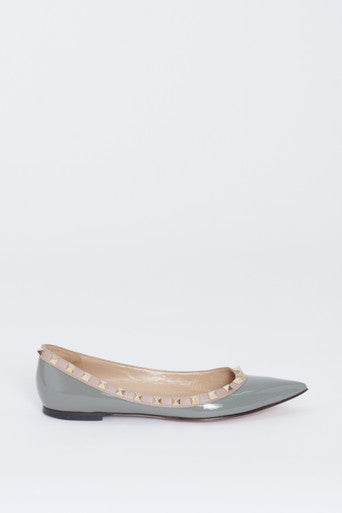 Grey Patent Leather Preowned Ballet Pumps with Gold Spikes