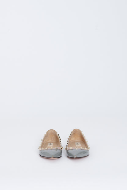 Grey Patent Leather Preowned Ballet Pumps with Gold Spikes