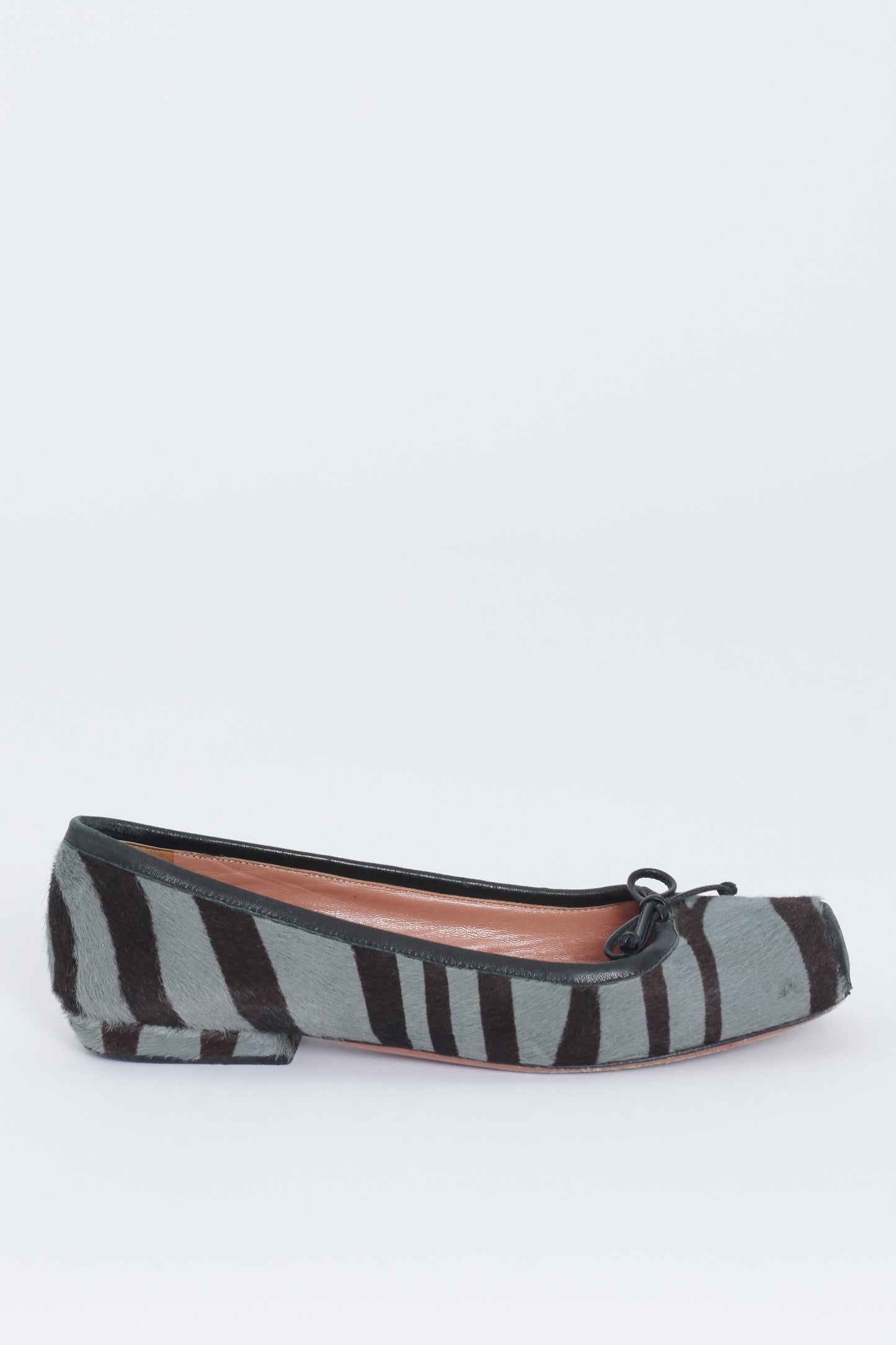 Grey and Brown Stripe Ponyskin Preowned Ballet Flats