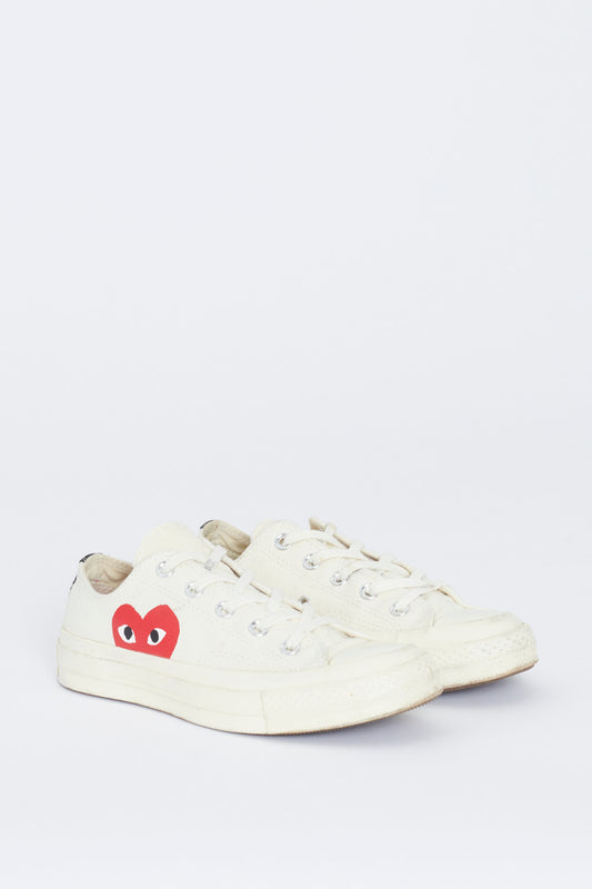 White Cotton Low Top Trainers with Graphic Red Heart
