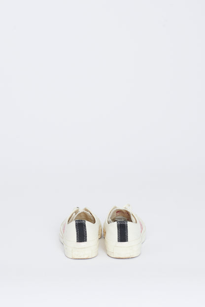 White Cotton Low Top Trainers with Graphic Red Heart