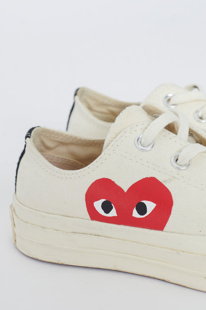 White Cotton Low Top Trainers with Graphic Red Heart