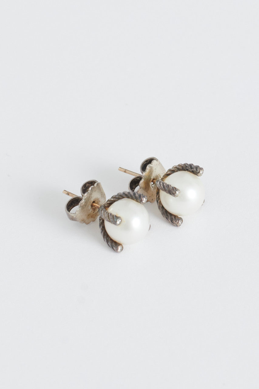 Pearl Earrings with Twisted Silver Base