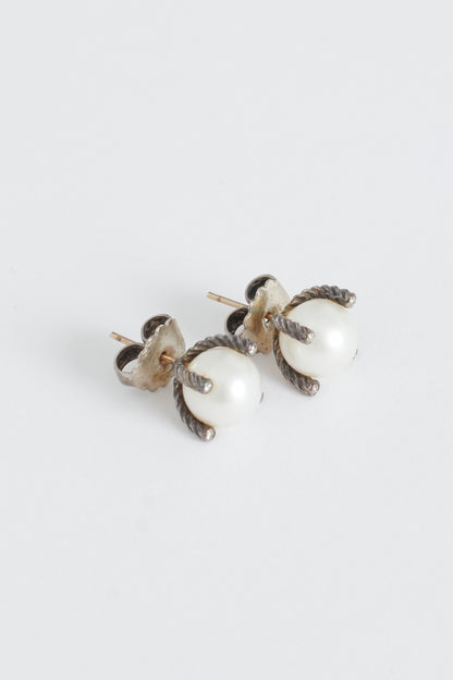 Pearl Earrings with Twisted Silver Base