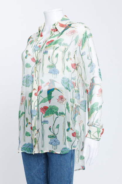Floral Print Sheer Collared Shirt