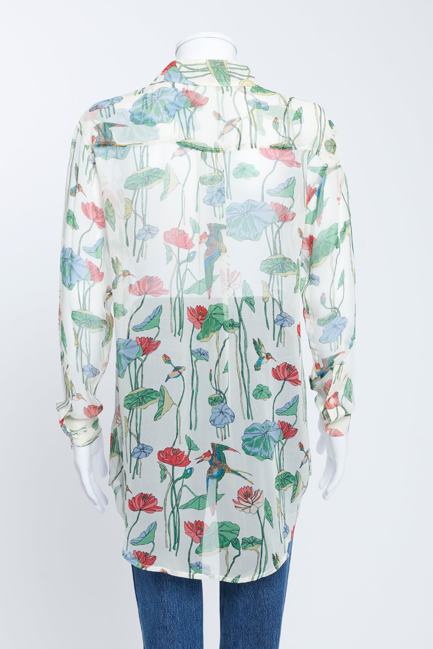 Floral Print Sheer Collared Shirt