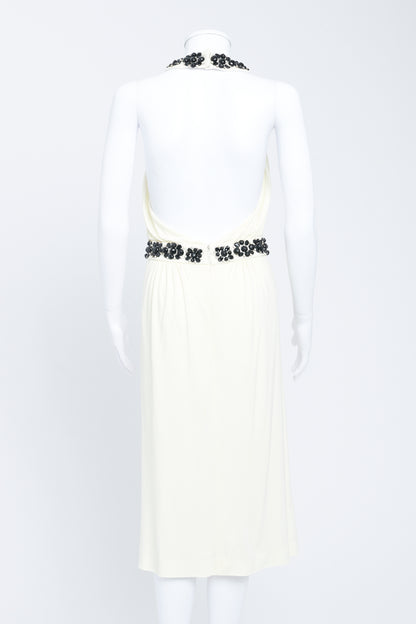 Cream Halter Neck Embellished Midi Dress