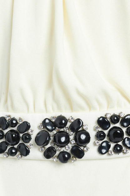 Cream Halter Neck Embellished Midi Dress