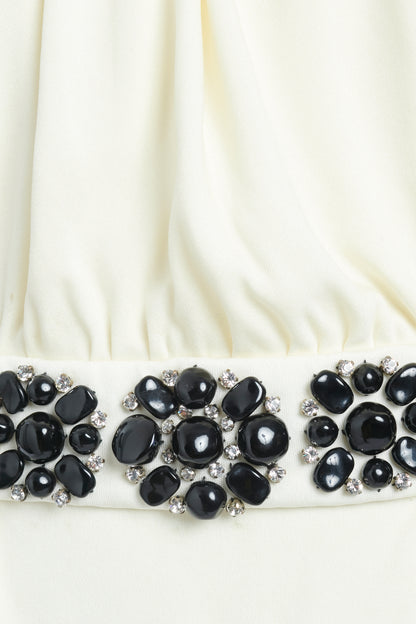 Cream Halter Neck Embellished Midi Dress