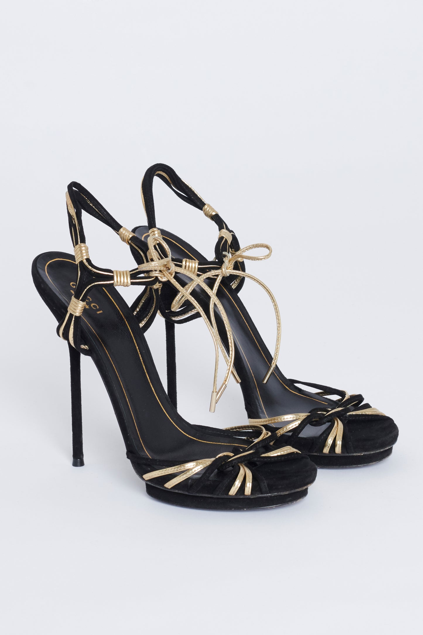 Gold And Black Suede Preowned Stiletto Heels