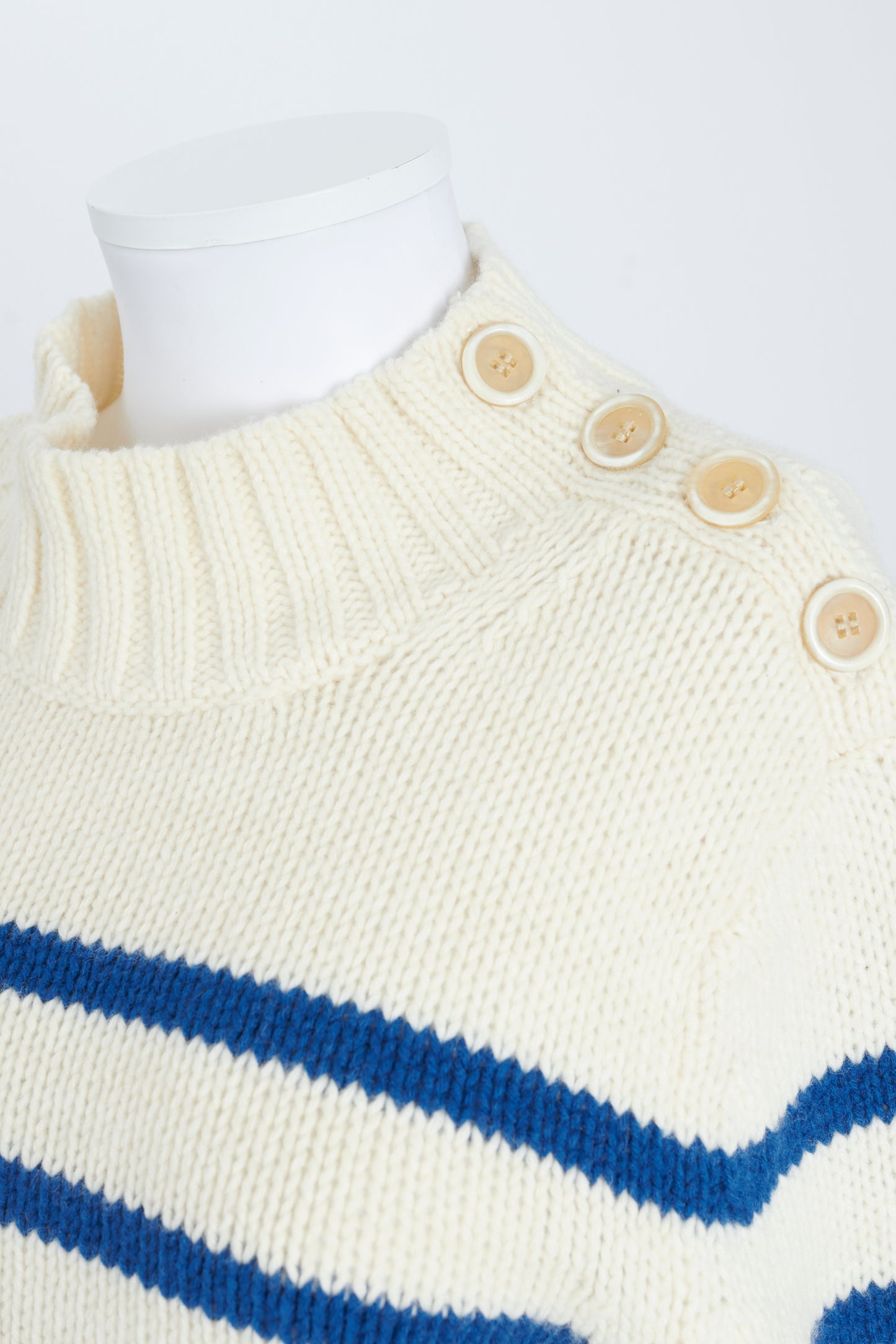 White and Blue Striped Knitted Sweater