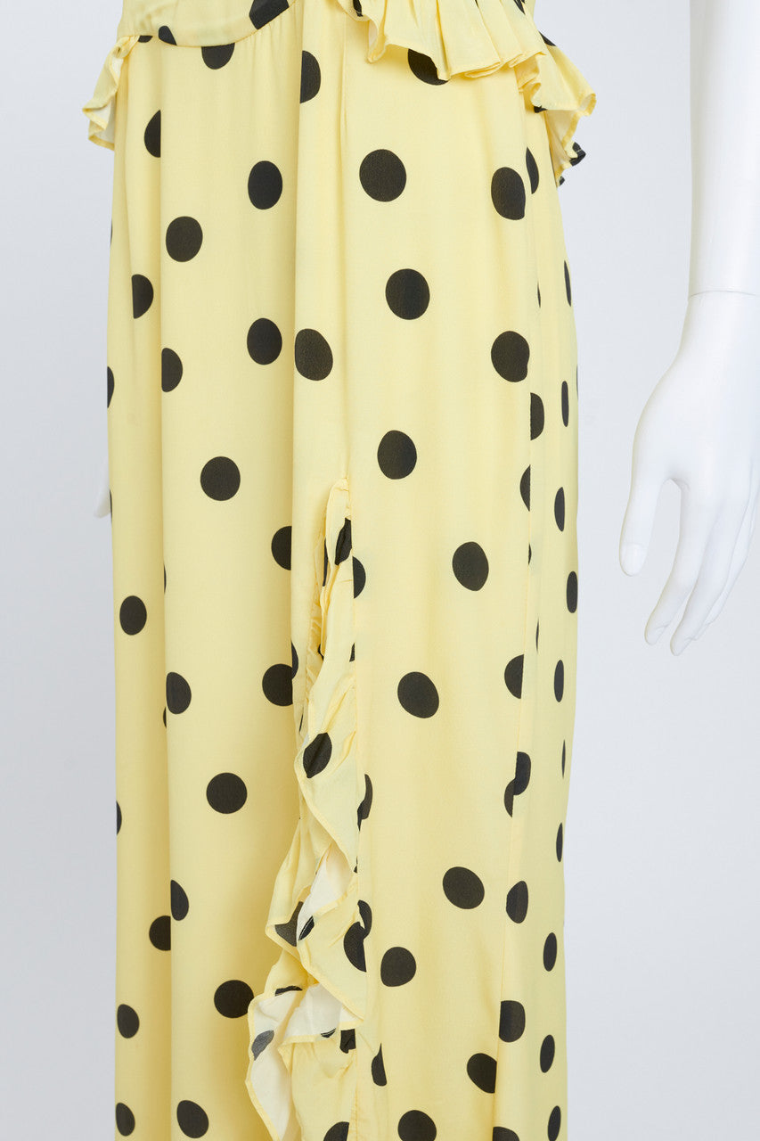 Sheer Yellow and Black Polka Dot Maxi Dress