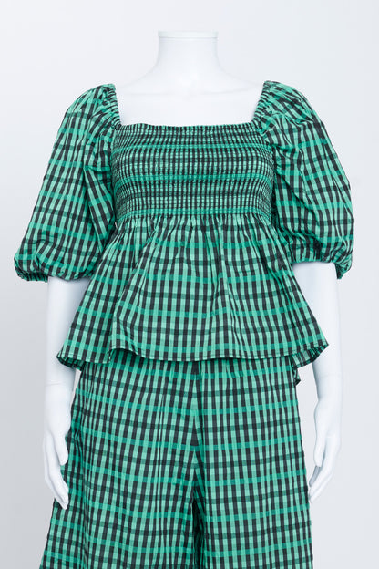 Green and Black Gingham Blouse Top