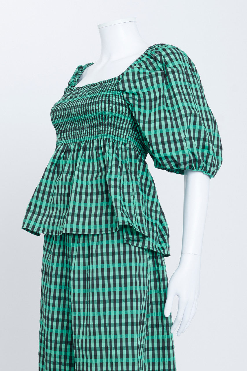 Green and Black Gingham Blouse Top