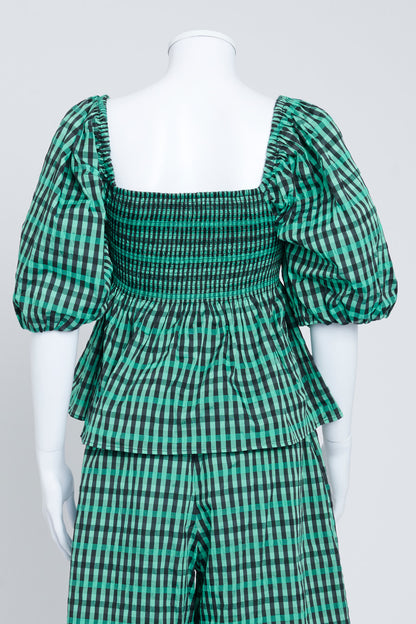 Green and Black Gingham Blouse Top