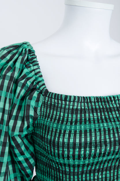 Green and Black Gingham Blouse Top