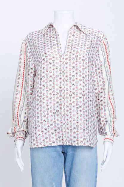 White Abstract Detail Tunic With Open V-Neck