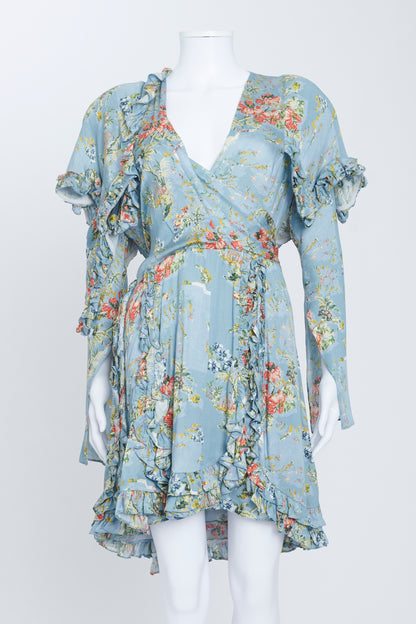 Blue Floral Shoulder Panel Dress